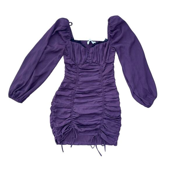 ASTR The Label Mardi Long Sleeve Ruched Mini Dress in Eggplant Purple - Small - Picture 4 of 15